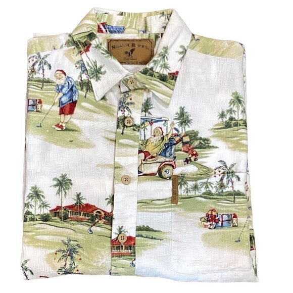 North River Outfitters Button Down Shirt Hawaii Golfing Santa Mens L 285S - Picture 2 of 6
